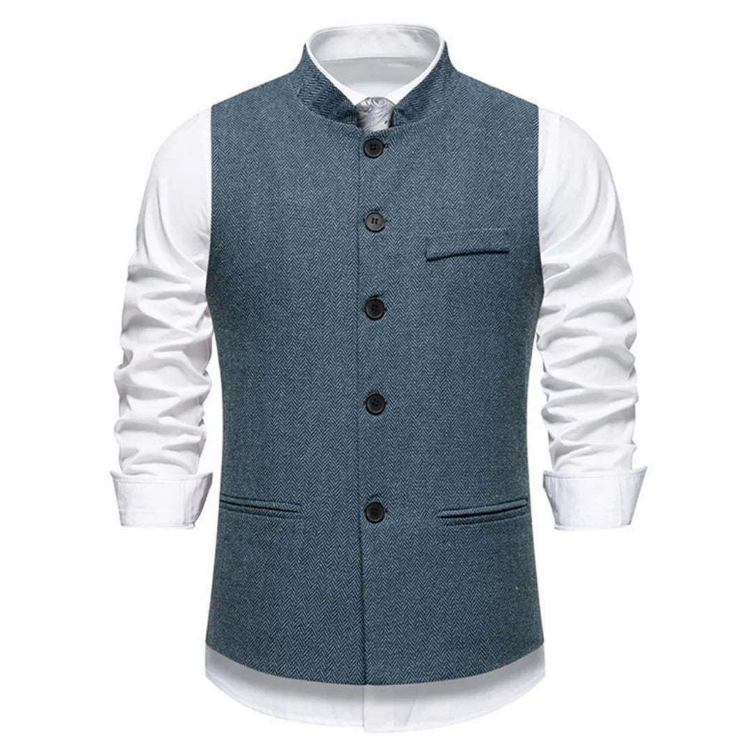 Men's Vest – Herringbone Single-Breasted Waistcoat for Weddings & Business