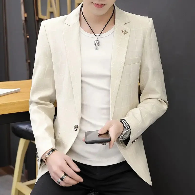 Party Linen Gray Men's Suit Jackets Single Breasted Coat Male Blazer Summer New in Simple Clothing Fashion 2025 Casual Classic