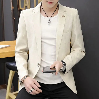 Party Linen Gray Men's Suit Jackets Single Breasted Coat Male Blazer Summer New in Simple Clothing Fashion 2025 Casual Classic