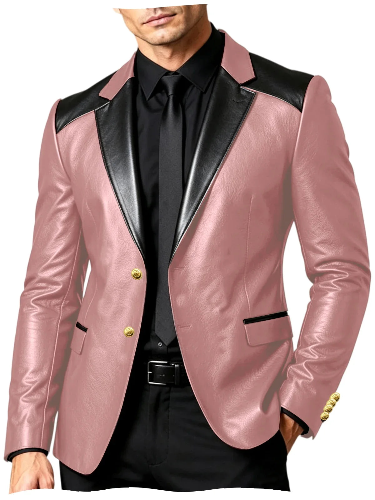 PU Leather Men's Suit Blazer Patchwork Style Wedding Groom Tuxedo Formal Office Prom Jacket High Quality Business Casual Coat