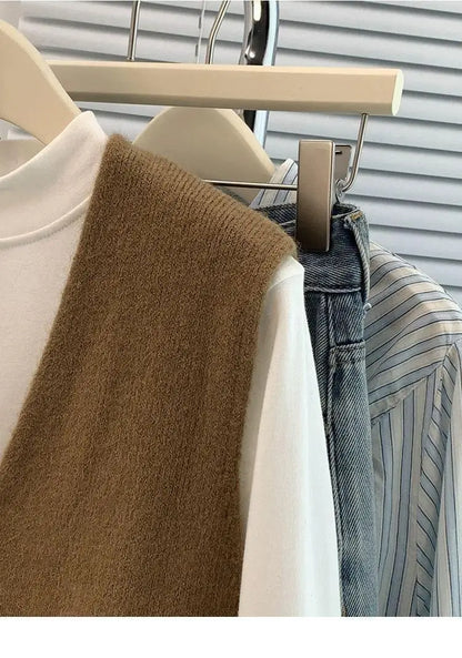 Women's Soft Knitted Vest  Women Casual Button Deep V-Neck Sleeveless Autumn  Pullover Simple Tank Tops Loose Knitwear  Tops