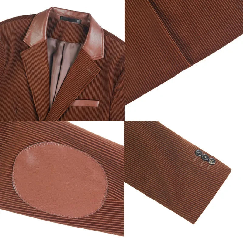 Autumn Winter Corduroy Suit Coat For Men Korean Elegant Slim Fit Business Formal Dress Coats Groom Wedding Tuxedo Suit Jacket