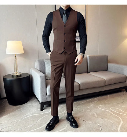 (Jackets +Pants ) Men's Suits 2 Piece High-Quality Double Breasted Lapel Solid Business Groom Wedding Tuxedo Banquet Clothing