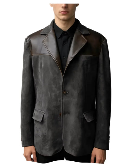 Men's Suede Blazer Single Breasted Slim Fit Classic Suit