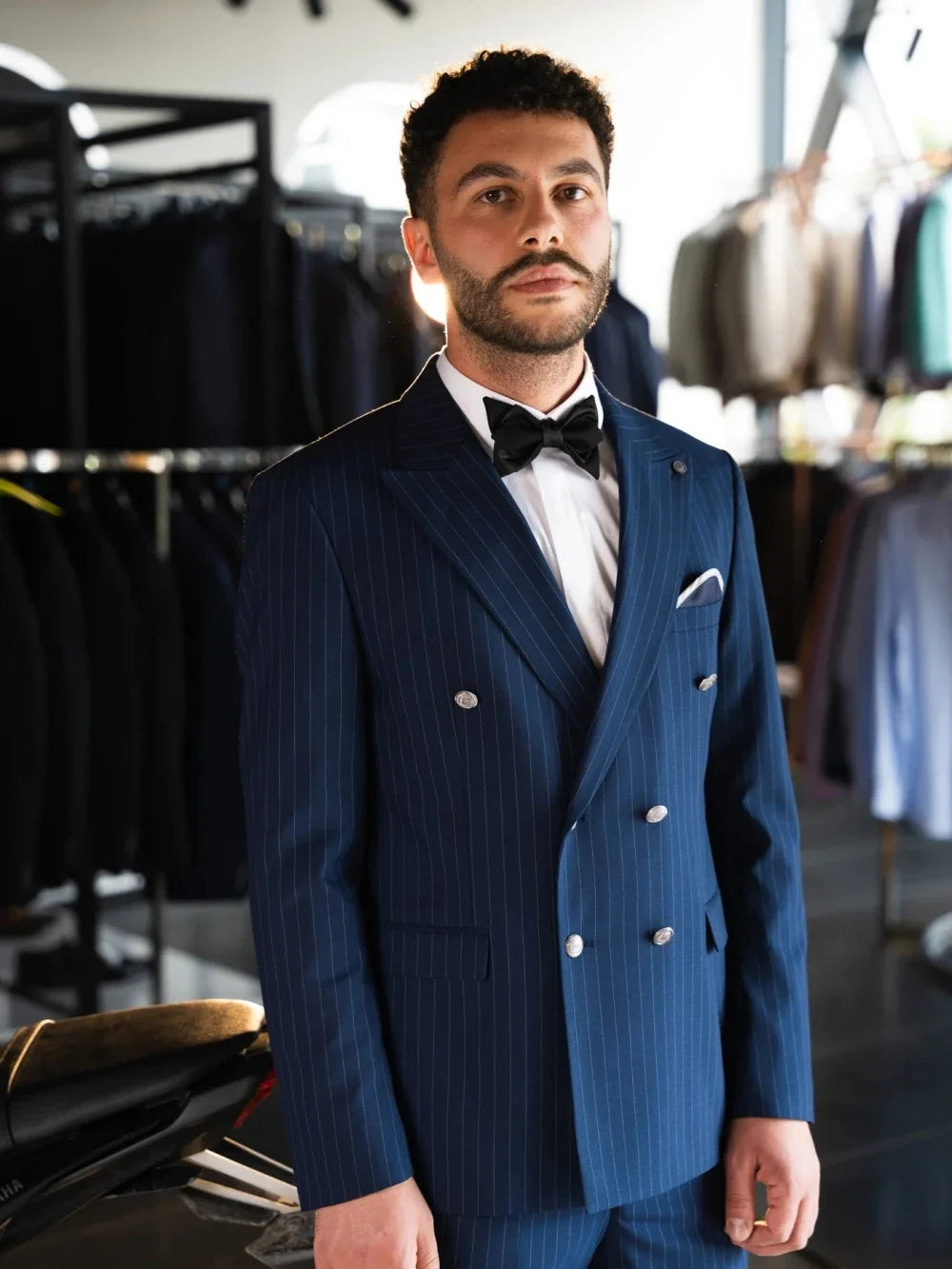 Hot Sale Classic Striped Men's Suits For Daily Office Handsome Double Breasted Peak Lapel Suit Set Wedding Birthday Party Wear