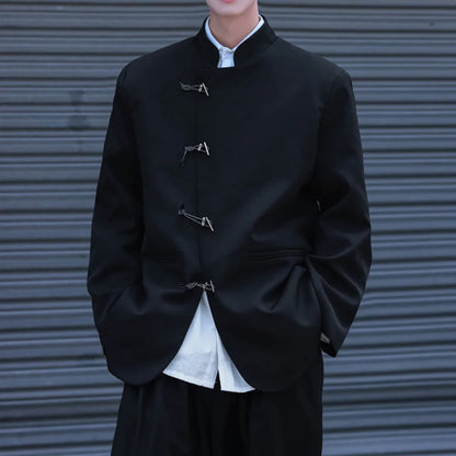 Chinese Style Metal Plate Buckle Designer Loose Mens Blazer Masculino Veste Pour Homme Vintage Man Black Yamamoto Suits Jacket