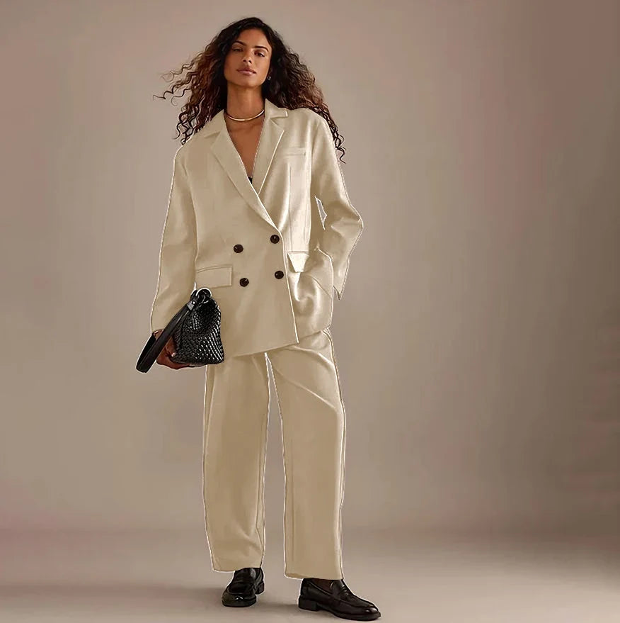 Leisure Brown Double Breasted Women Pants Set High-end Female Two Pieces(Jacket+Trousers)أطقم بناطيل
