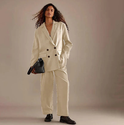 Leisure Brown Double Breasted Women Pants Set High-end Female Two Pieces(Jacket+Trousers)أطقم بناطيل