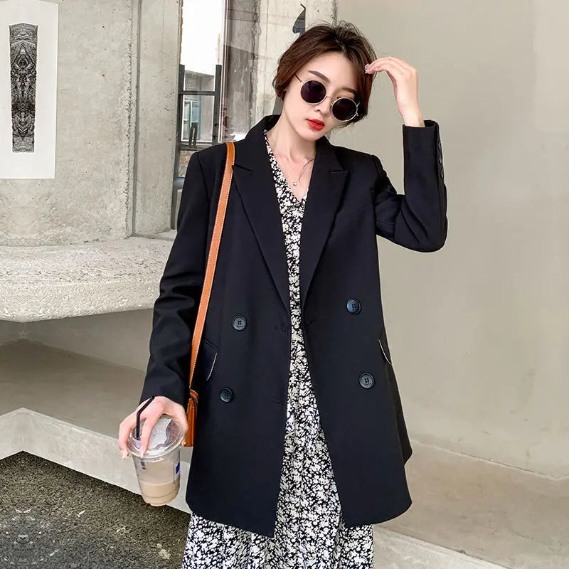 New Arrival 2025 Spring Autumn Women's Korean Loose Blazer Mid Length Solid Color Design Sense Versatile Daily Wear Student Look