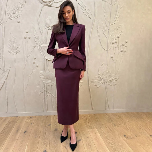 Fashion Women Suits Blazer Dress Solid Color Chic One-Button Peak Lapel 2 Piece Jacket With Skirts Customized Female Clothing