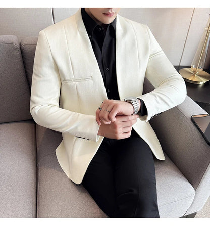 The New Chinese Style Collarless Suit Is Fashionable, Handsome and Versatile. It Is a Solid-Color Korean-Style Fitted and Fashio