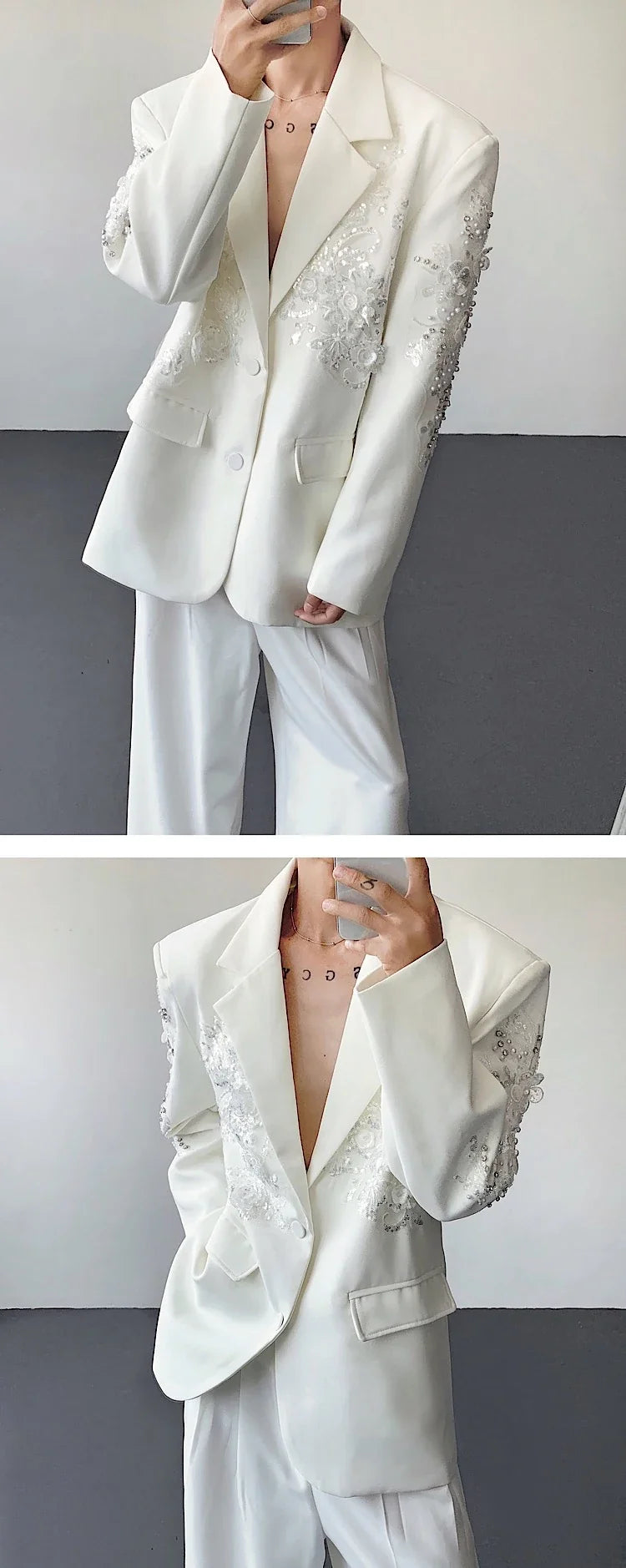 Trend Men's Formal Dress, Wedding Suit Jacket Sequined Embroidered Casual Suit Jacket Celebrity Stage Performance Costumes