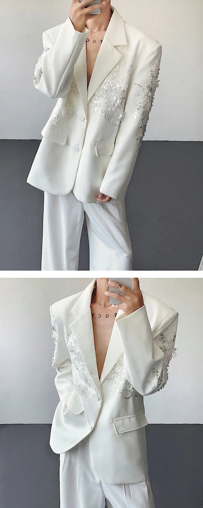 Trend Men's Formal Dress, Wedding Suit Jacket Sequined Embroidered Casual Suit Jacket Celebrity Stage Performance Costumes