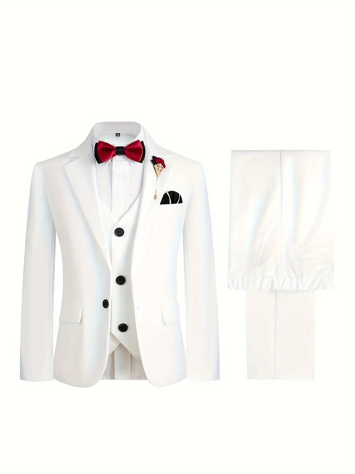 Prince Kids Wedding Party Dress Boys Performance Costome Children Red 4Pieces/Set Jacket Vest Pants Bowtie Photography Suit