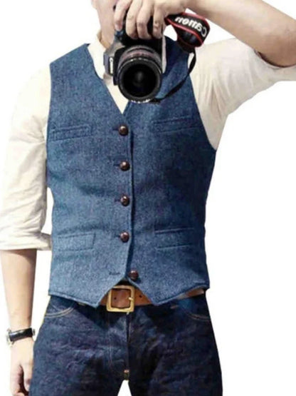 Men's Herringbone Vest – Single Breasted Formal Waistcoat for Business & Casual Wear