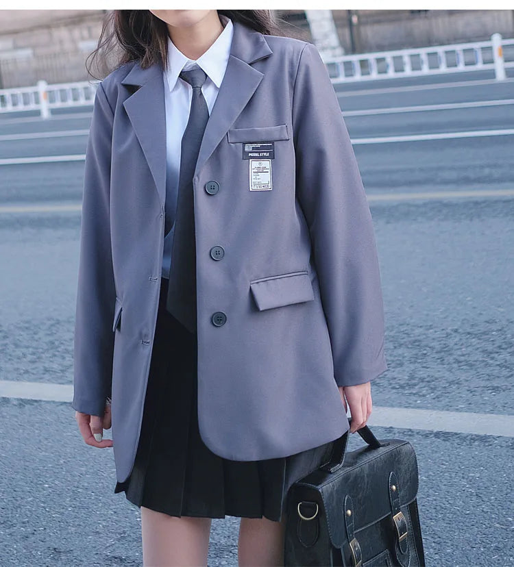Retro ey ular Women's Suit Loose Hong Kong Sle Faionable Korean Version Spring Autumn New Arrival Polyester Fabric