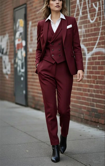 Rust Women’s Business Suit 3 Pcs Vintage Retro Power Ladies Suit Office Wear Traje Mujer (Blazer+Vest+Pants) Tailor Made