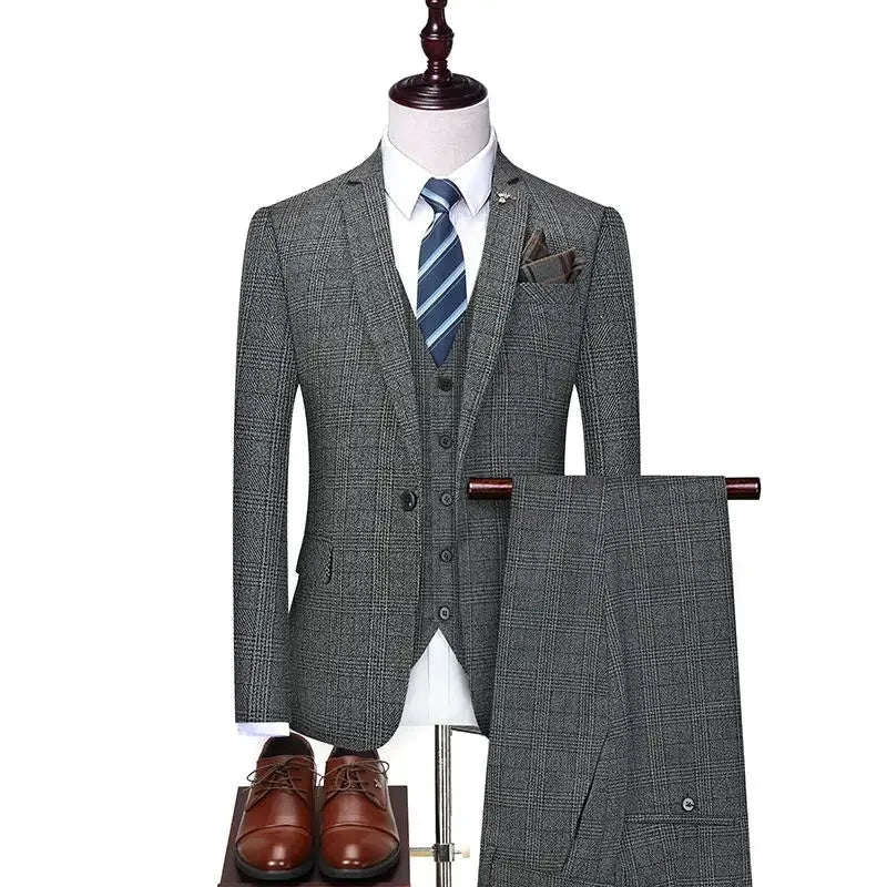 Men's Linen Suit Set Single Breasted Blazer and Pants for Business, Wedding, and Casual Wear