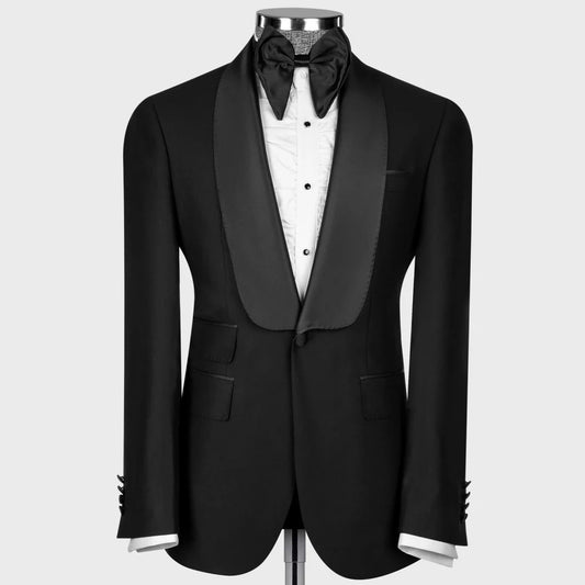 Men Suit 2 Pieces Black With Lapel Single Button Solid For Wedding Banquet Party Prom Business Work Daily Set Jacket And Pants