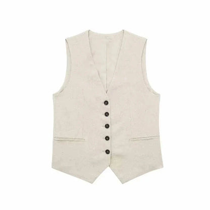 Summer Women Elegant Solid Single Breasted V Neck Casual Vest Top Female Fashion Office Lady Chic Outerwear Vest