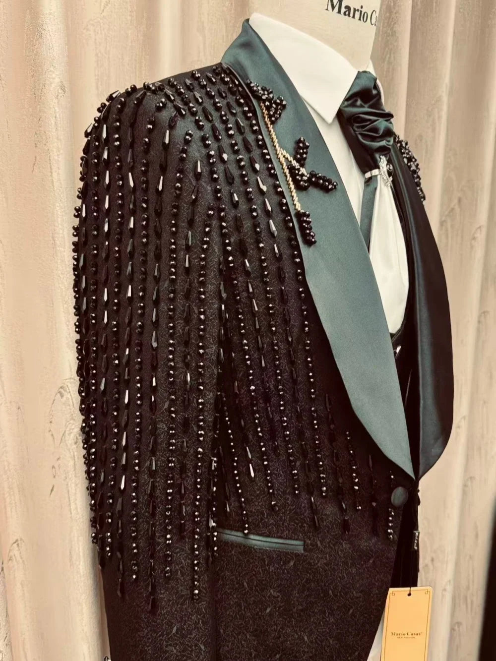 Jacquard Opulent Beaded Suit Set 3 Pieces For Men Elegant Men's Slim Fit Tuxedo Wedding Groom Sets Formal Man Suits Party Wear