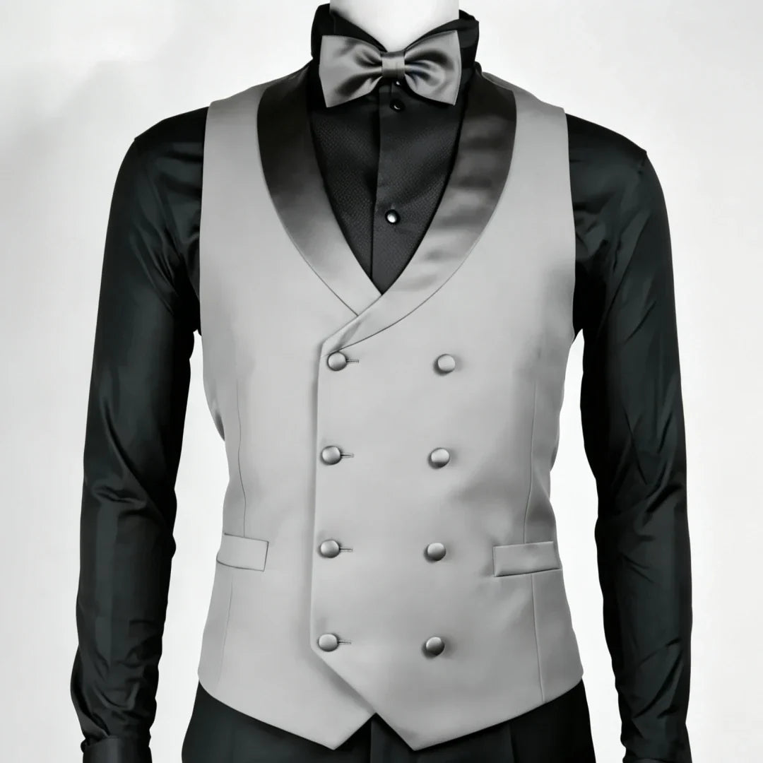 Men's Double Breasted Formal Vest – Classic Gray Waistcoat for Weddings & Business