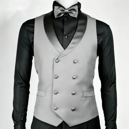 Men's Double Breasted Formal Vest – Classic Gray Waistcoat for Weddings & Business