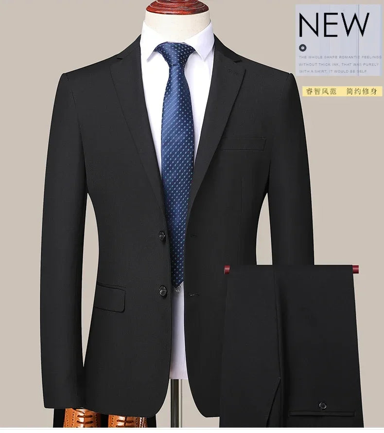 Men's 2 Piece Suit – Smart Casual Slim Fit Blazer and Trousers for Weddings and Formal Occasions – Black – Big & Tall Sizes