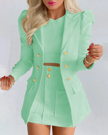 Fashionable Casual Print Long Sleeve Women's Suiting Skirt Ensemble Autumn Commute Wear Polyester Fabric Unisex O2O Sales