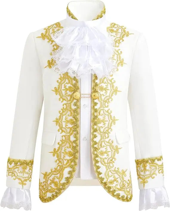 Children Golden Flower Performance Photograph Suit Boys Jacket Pants Tie 3PS Drama Dress Kids Prince Charming Cosplay Costume