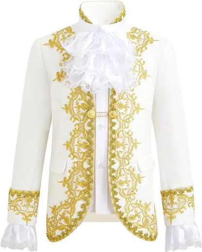 Children Golden Flower Performance Photograph Suit Boys Jacket Pants Tie 3PS Drama Dress Kids Prince Charming Cosplay Costume