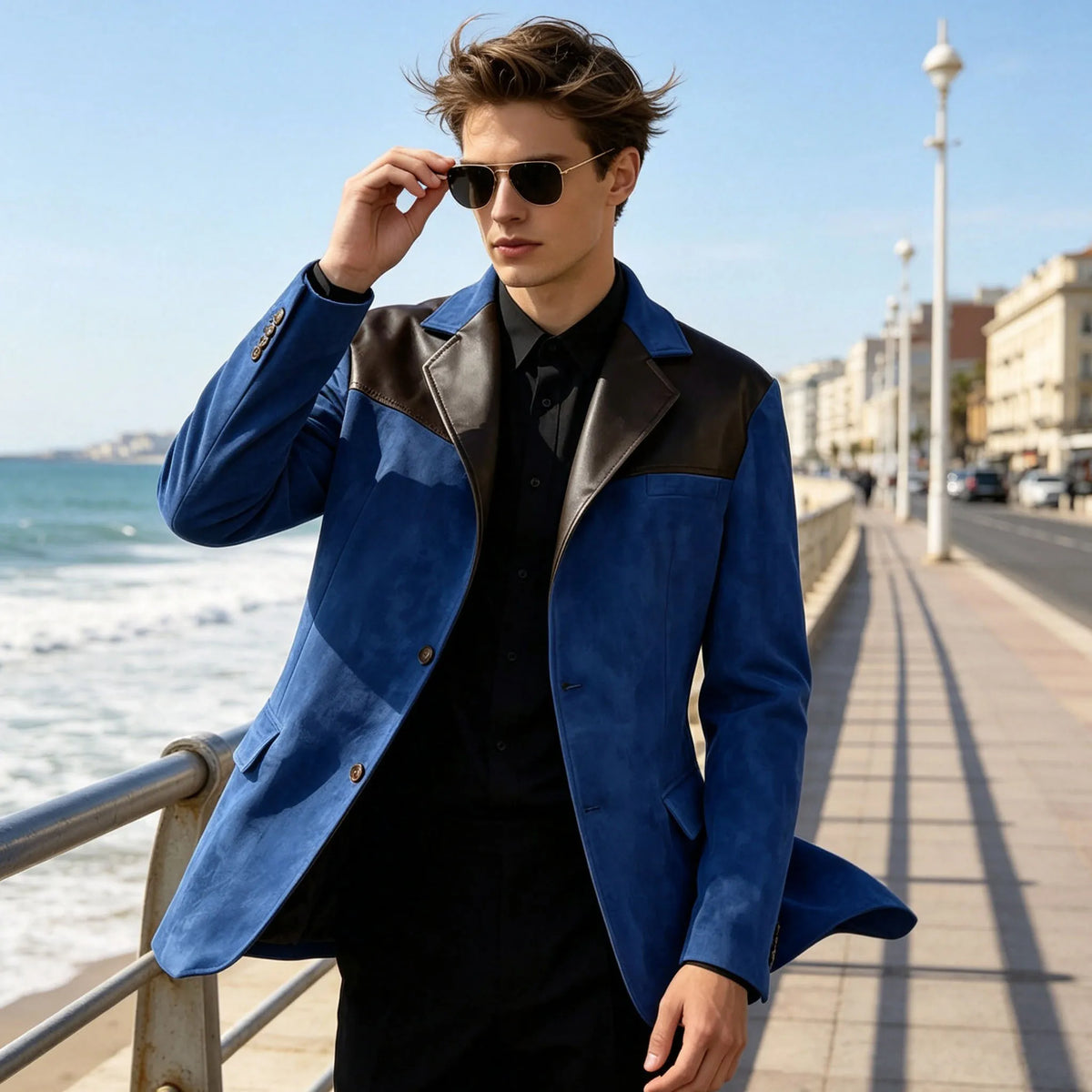 Men's Suede Blazer Single Breasted Slim Fit Classic Suit