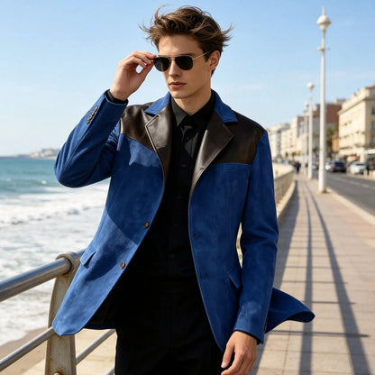 Men's Suede Blazer Single Breasted Slim Fit Classic Suit