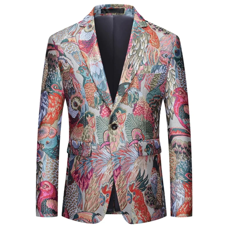 Men's Jacquard Blazer Slim Fit Single Breasted Smart Casual & Formal Wedding Jacket