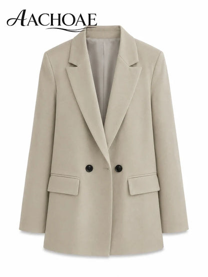 Women Double Breasted Blazer Elegant Office Lady Suit Jacket Oversized Casual Long Sleeve Blazer Spring Autumn Outerwear