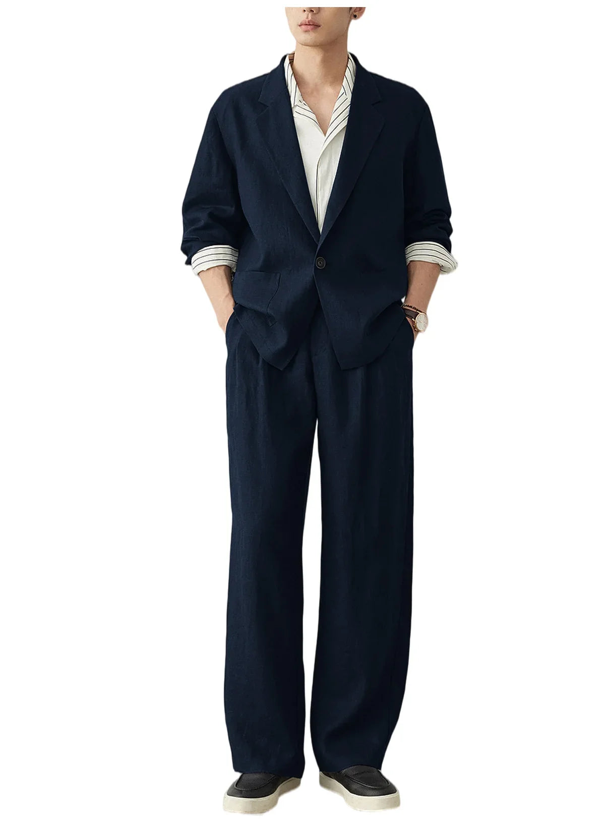 Men's Linen Blazer Suit Set Lightweight Breathable Casual Jacket Business Vacation Party Wedding Spring Summer Autumn Daily Wear