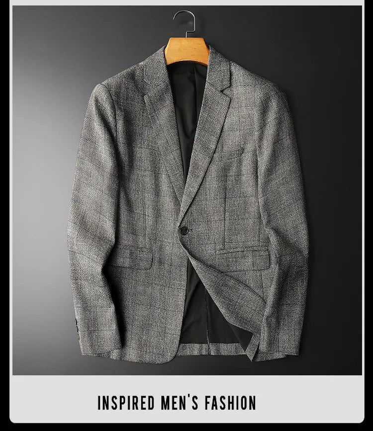 Spring Autumn Classic Checkered Suit Jacket Men Slim Fit Casual Business Office Uniform Formal Jacket Wedding Groom Men Blazers