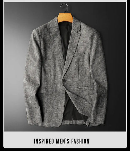 Spring Autumn Classic Checkered Suit Jacket Men Slim Fit Casual Business Office Uniform Formal Jacket Wedding Groom Men Blazers