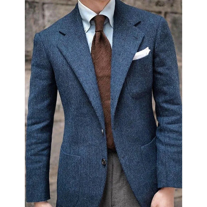 Men's Herringbone Suit Jacket Single-Breasted Slim Fit Casual Fashion Comfortable Elegant Blazer for Party Business Formal Wear