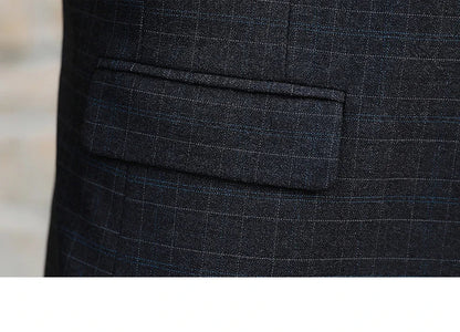 Men's Autumn Winter Trendy Three-Piece Suit Set Slim Fit Stylish Vest Trousers Ensemble Handsome Personality Wardrobe Essential