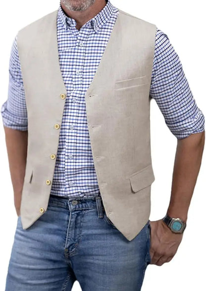 Men's Slim Fit Cotton Broadcloth Suit Vest for Men – Single Breasted Smart Casual Waistcoat for Weddings & Business Events