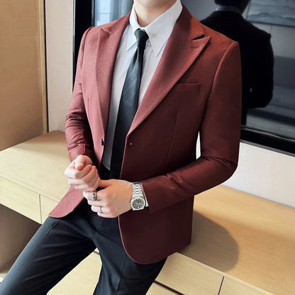 High-end Shiny Business Casual Suit Jacket Men British Style Slim Fit Office Work Men Blazers Wedding Groom Dress Coats 2025