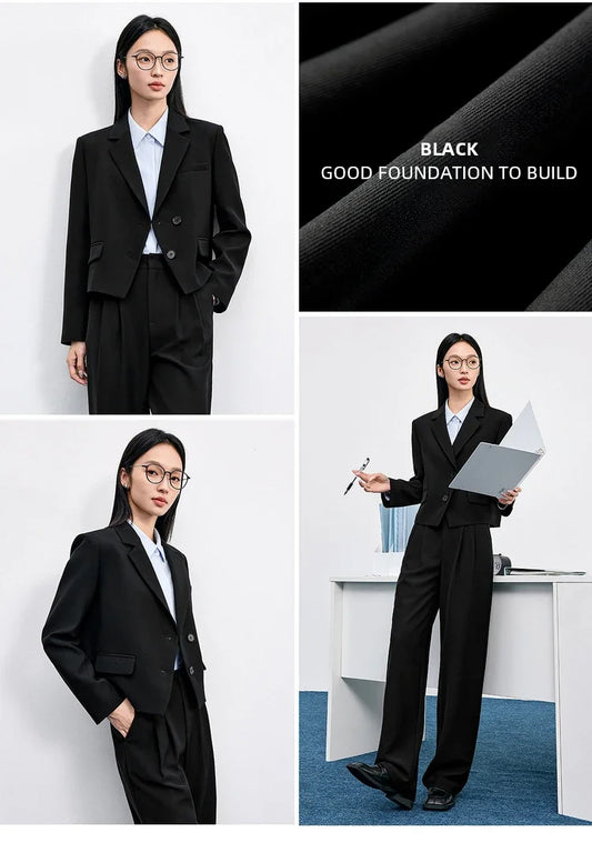Women Cropped Blazer 2026 Autumn Notch Lapel Single-Breasted Two-Button Jacket Office Commute Top Ladies Q53XA1652