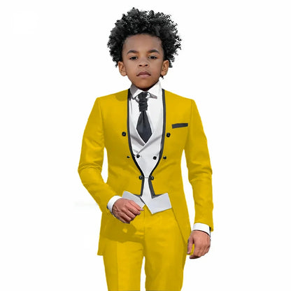 2026 Autumn Handsome Wedding Suits 3 Pieces For Kids, Boys Slim Fit Tuxedo Performance Costumes,Formal Blazer Banquet Outfit