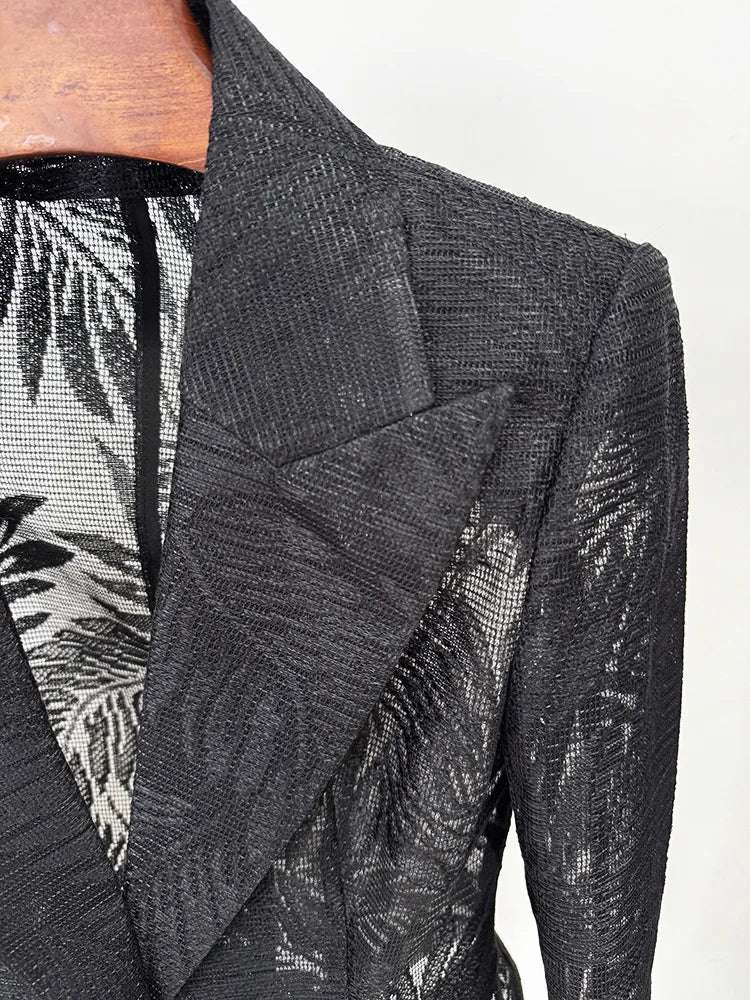 2026 Spring New Women Blazer Sheer Mesh Embroidery Waist Cinching Slim Fit Single Button Elegant Sexy Luxury Jacket HK18562