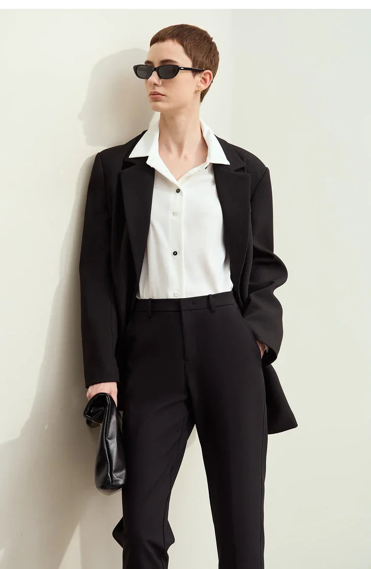 Blazers For Women 2026 Autumn New Black Jacket Notched Double Buckle Loose Mid-length Office Lady Versatile Jackets12453040