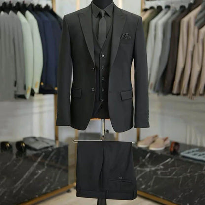 Men Suit Black 3 Pieces Single Button With Lapel For Wedding Party Birthday Banquet Business Work Office Jacket Vest Pants