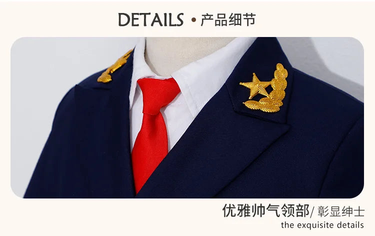 Flower Boys Pilot 3Pieces/Set Jacket Pants Tie Uniform Suit Kids Tuxedo Wedding Dress Children Birhtday Photograph Stage Costume