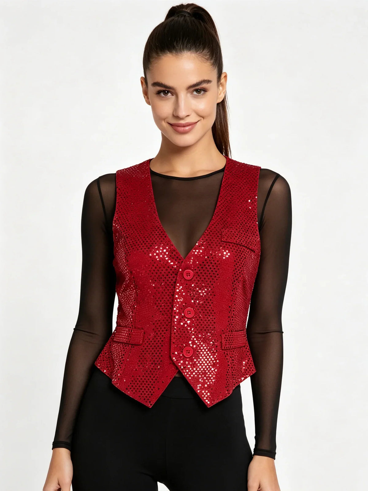 Womens Sleeveless Vests Nightclub Party Tops Sequined Waistcoat Clubwear Music Festival Vest 60s Disco Rave Jazz Dance Cosutme