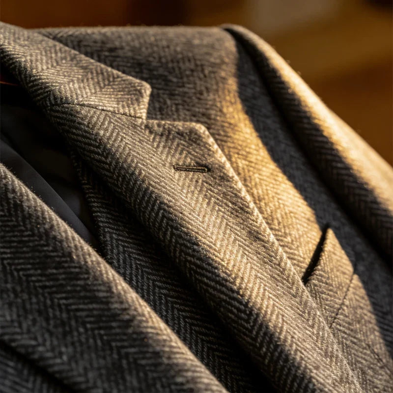 Men's Herringbone Suit Jacket – Single Breasted Slim Fit Blazer for Business & Formal Wear